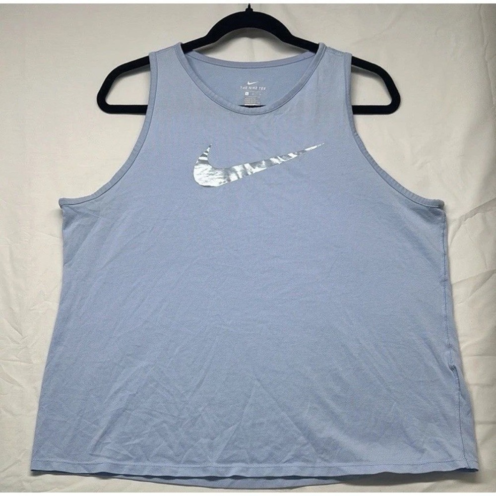 Nike Tank Top Mens Large Light Blue Dri-FIT Athletic Cut Metallic Swoosh Logo